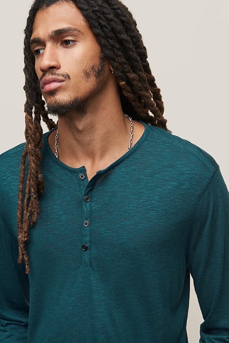 DANVILLE REGULAR FIT LS HENLEY WITH PLAC PEACOCK BLUE 2