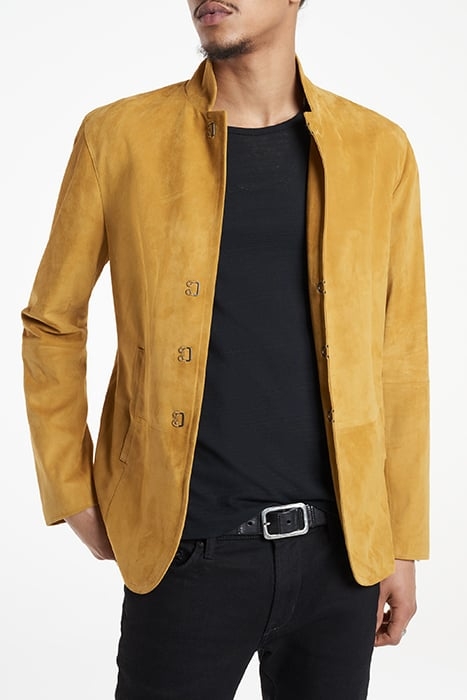 SLIM FIT SUEDE JACKET WITH HOOK AND BAR HONEYSUCKLE 1