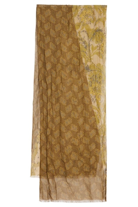 MIXED PAISLEY PATTERN PRINTED SCARF MAYAN GOLD 1