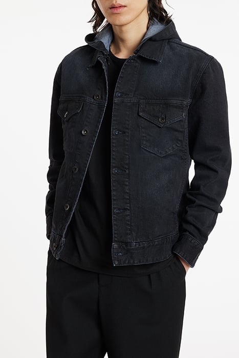 TRUCKER JACKET WITH HOOD W/ LANDON WASH BLUE BLACK 2