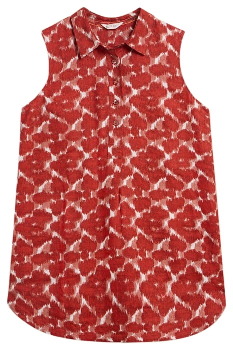 EVELYN SLEEVELE LINEN TUNIC RED PRINTED 2