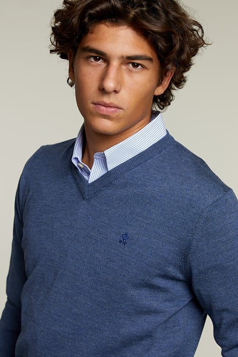 CUSTOM FIT MERINO V-NECK PULLOVER DENIM MIX 4