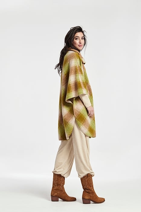 WOOL CHECK LUNES CAPE WITH BUTTONS GREEN 4