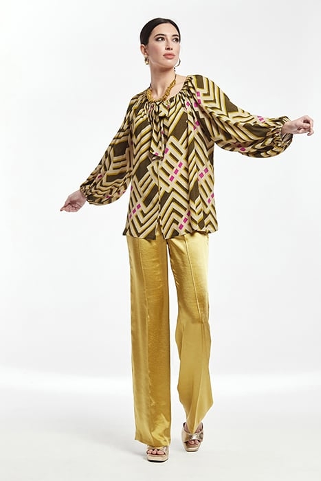 PRINT VISCOSE TIE BOW BLOUSE GREEN 1