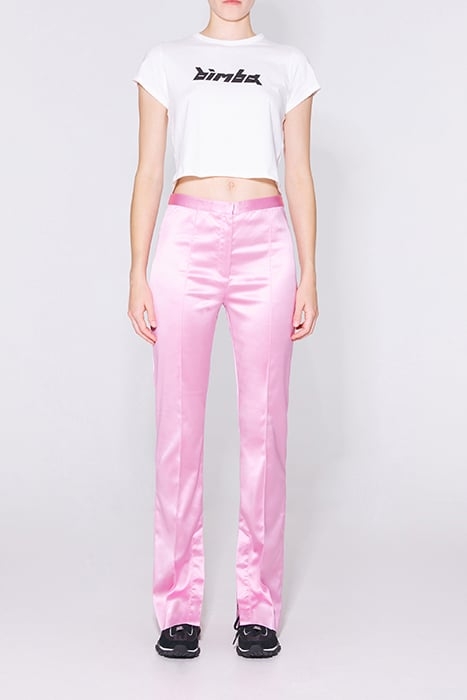 BUBBLE GUM PINK STRAIGHT-CUT SATIN-EFFECT SUIT PANT 1