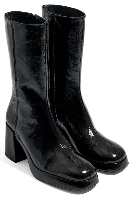 BLACK LEATHER PLATFORM HEELED ANKLE BOOT 2