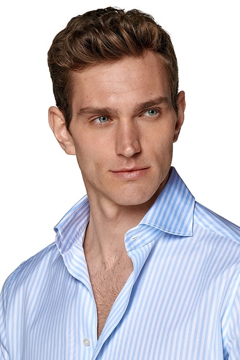 LIGHT BLUE STRIPED TWILL SLIM FIT SHIRT 4