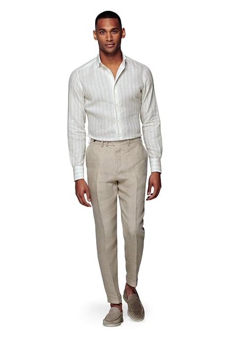 LIGHT BROWN STRIPED SLIM FIT SHIRT 5