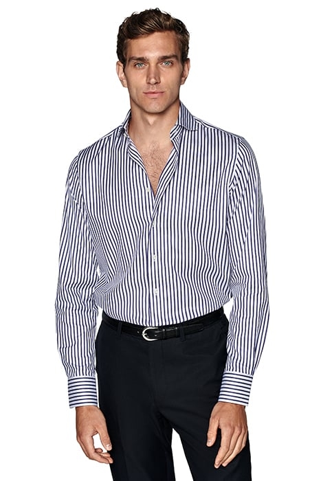 NAVY STRIPED TWILL SLIM FIT SHIRT 1
