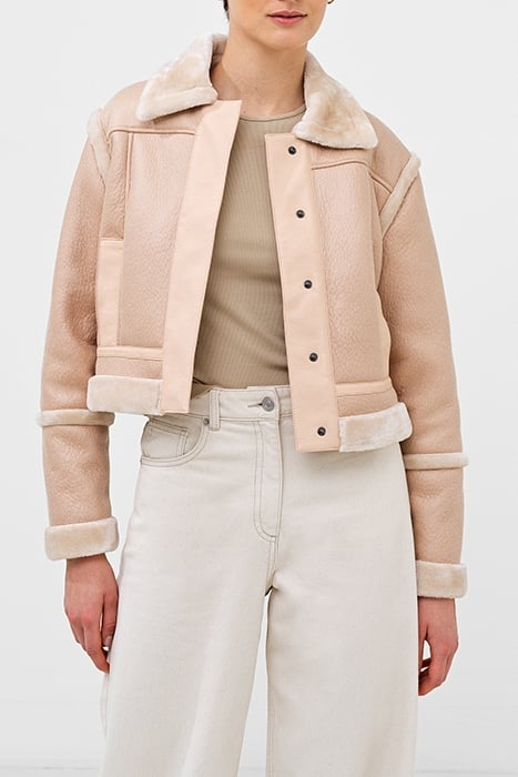 BELEN FAUX FUR L/S CROP JKT BROWN 1