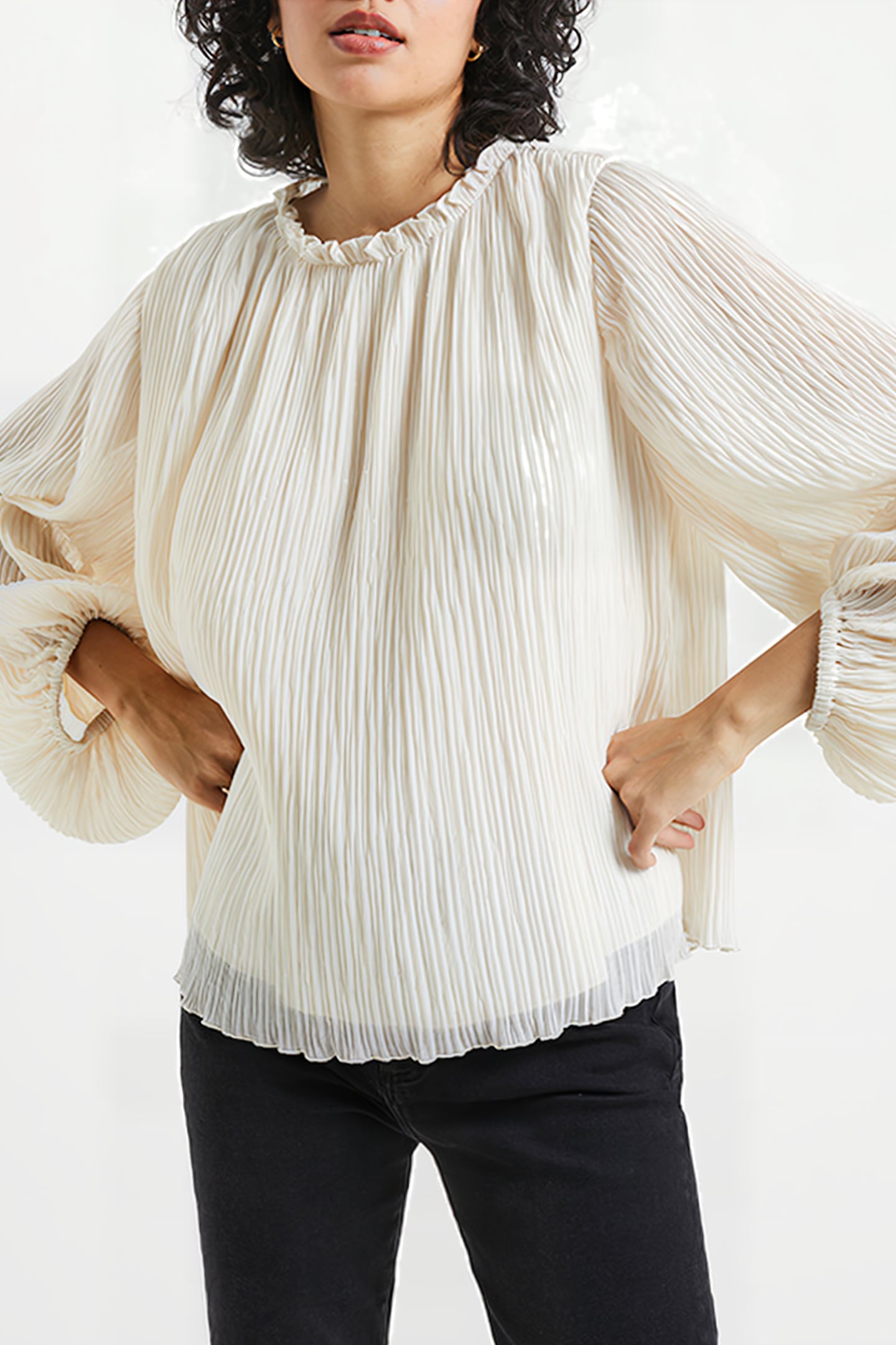 CALLIE LUREX PLEATED TOP BROWN 4