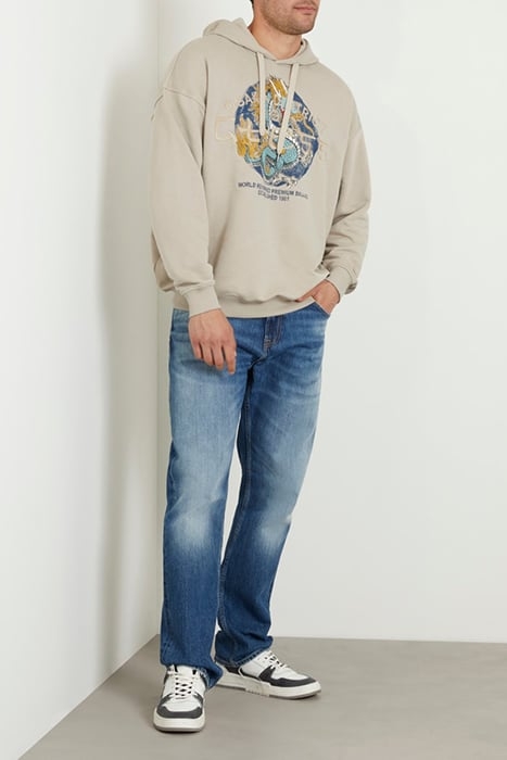 GUESS ROUND LOGO HOODIE SWEATS PASADENA STONE 3