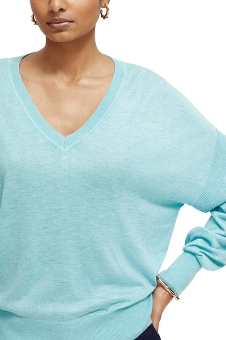 RELAXED V-NECK PULLOVER TOPAZ MELANGE 6