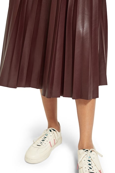 FAUX LEATHER PLEATED HIGH RISE MIDI SKIRT BORDEAUX 6