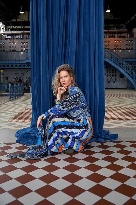 DRESS LOUVAIN LONG BLUE WITH BELTS AND PAISLEY 7