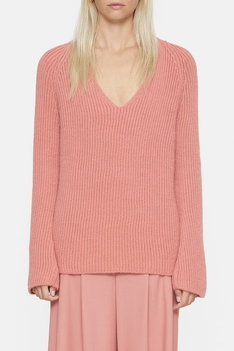 V NECK LONG SLEEVE KNITS ROSE DUST 1