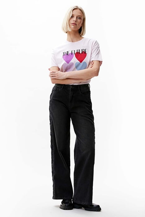 LOOSE FIT JEANS WITH LACE DETAIL WASHED BLACK 1