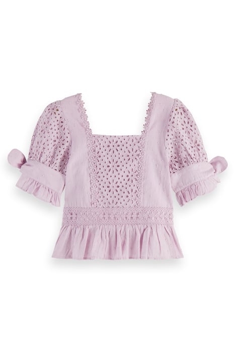 GIRLS SHORT-SLEEVED BRODERIE ANGLAISE TOP ORCHID 5