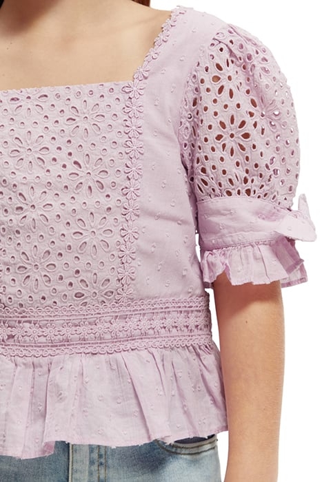 GIRLS SHORT-SLEEVED BRODERIE ANGLAISE TOP ORCHID 6