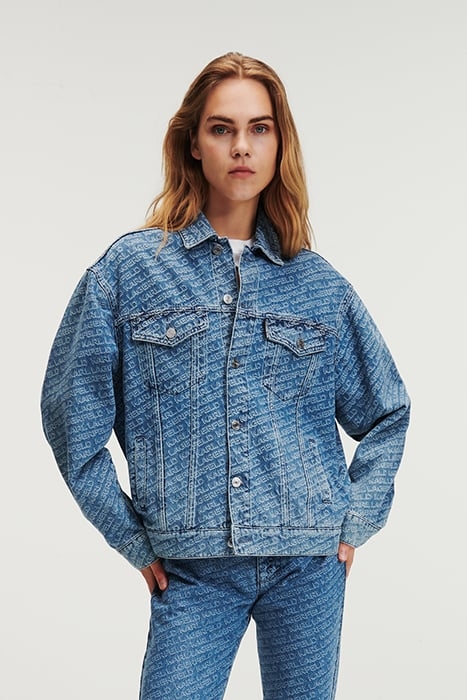 DIAGONAL AOP DENIM JACKET MID BLUE 1
