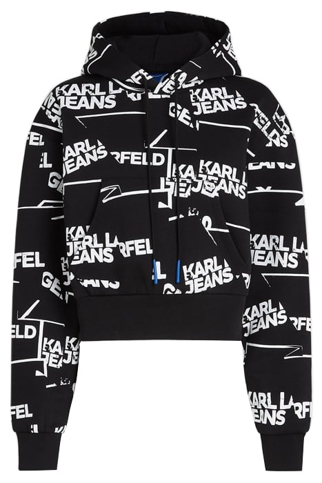 KLJ RELAXED CROPPED HOODIE BLACK WHITE 1