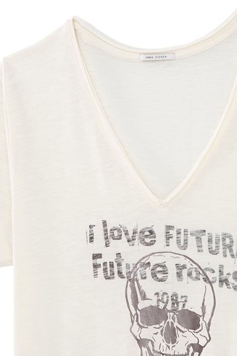 WHITE ORGANIC COTTON T-SHIRT WITH SKULL IMAGE 6