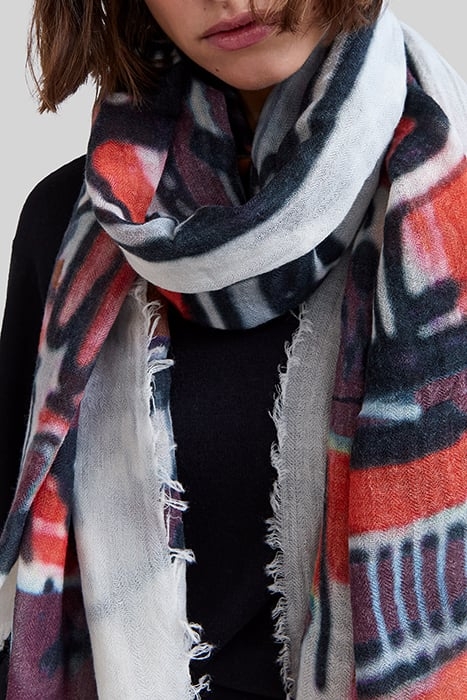 OFF-WHITE SCARF WITH MULTICOLOURED ARTY ROCK MOTIF 2