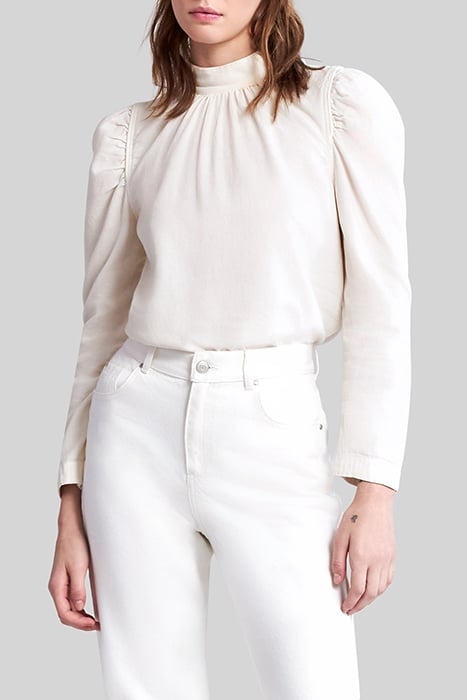 LIMESTONE ORGANIC COTTON BLOUSE, BUTTONED COLLAR 1