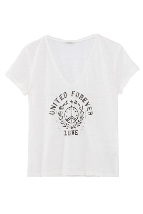 WHITE T-SHIRT WITH PEACE SYMBOL BADGE 4