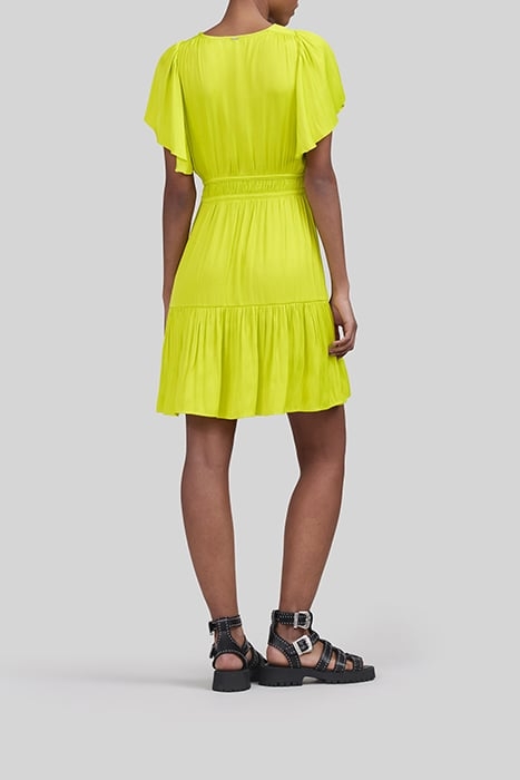 LIME GREEN CREASED DRESS WITH BUTTERFLY SLEEVES 3