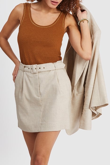 IRIDESCENT BEIGE LINEN-BLEND SUIT SKIRT 1