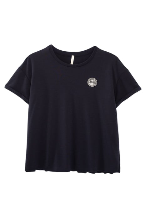 NAVY PIQUE KNIT TOP WITH PLEATED BACK 1