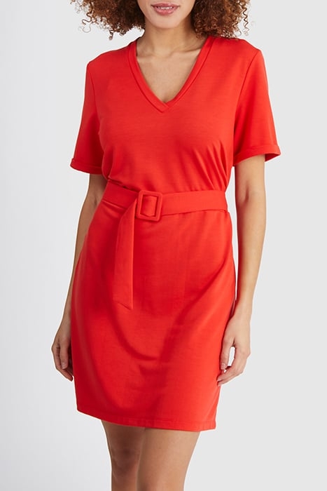 CRIMSON RED KNIT BELTED DRESS 1