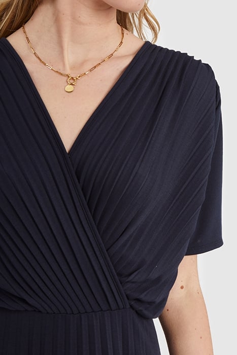 NAVY PIQUE KNIT PLEATED DRESS 5