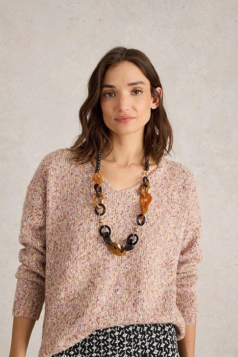 TEXTURED V NECK JUMPER NATURAL MULTI 5