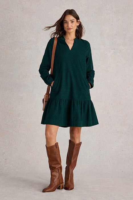 DARIA CORD DRESS DARK GREEN 1
