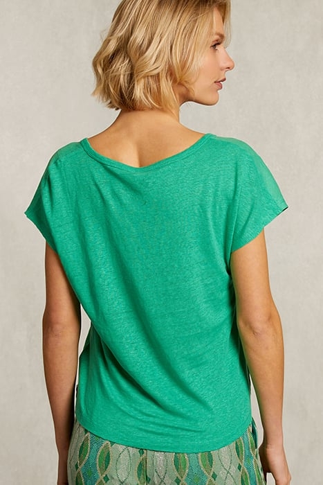GREEN LINEN V-NECK T-SHIRT GREEN 2