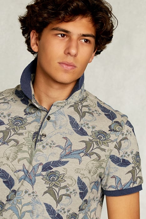 CUSTOM FIT COTTON FLORAL POLO EQUATOR MIX KHAKI 4