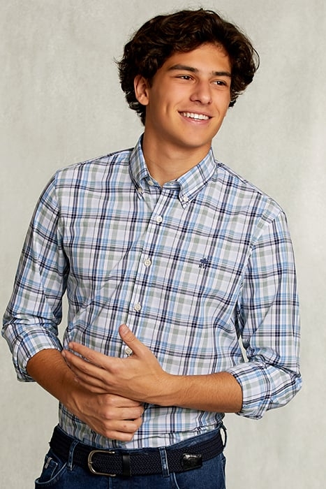 CUSTOM FIT PLAID SHIRT GREEN/BLUE 1