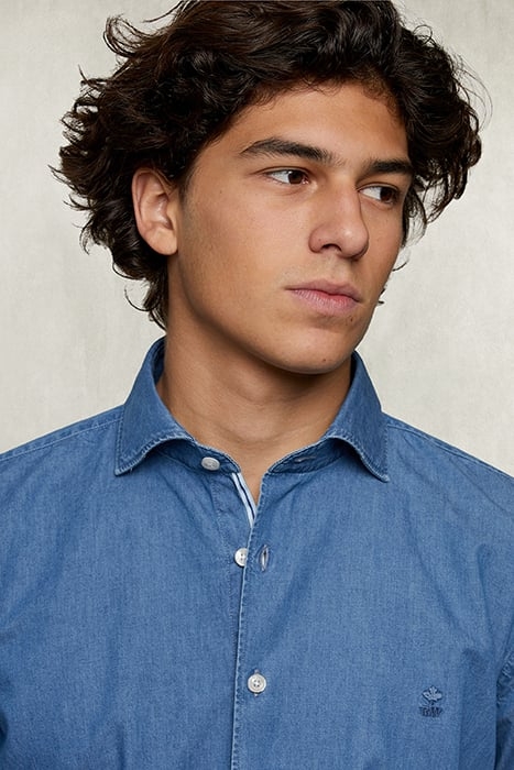 CUSTOM FIT SORRENTO JEANS SHIRT IN BLUE DENIM 3