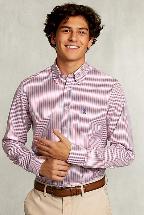 CUSTOM FIT STRIPED SHIRT WITH POCKET BLUE/RED MULTI 1