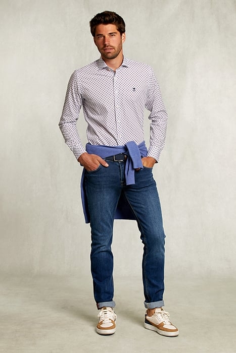 CUSTOM FIT DOTTED SHIRT BLUE/RED WHITE 3