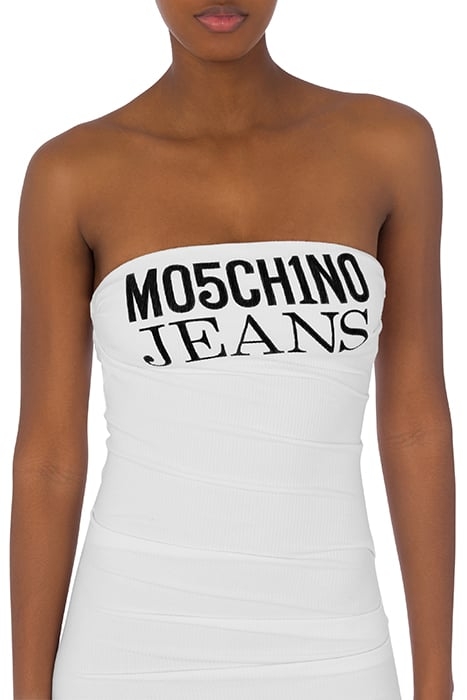 DRAPED DRESS IN LOGO PRINT COTTON WHITE 4