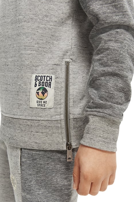 BOYS CONTRAST MELANGE CREWNECK SIDE-ZIP SWEATSHIRT GREY MELA 7