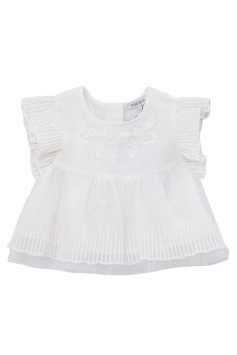 BABY GIRLS’ ECRU OCCASIONWEAR TOP WITH EMBROIDERED TULLE 1