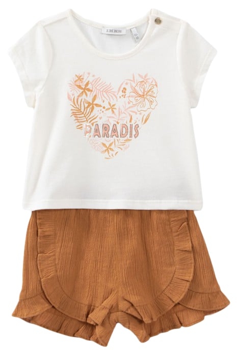 BABY GIRLS’ ECRU T-SHIRT AND CAMEL SHORTS OUTFIT 1