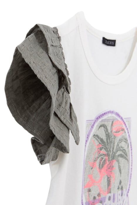 GIRLS’ OFF-WHITE T-SHIRT, PALM TREES AND RUFFLED SLEEVES 4