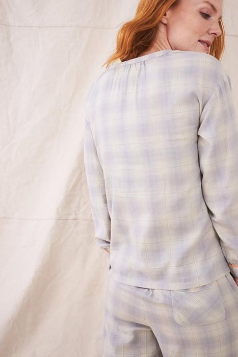 NYLA CHECK WOVEN PJ TOP NATURAL MULTI 2