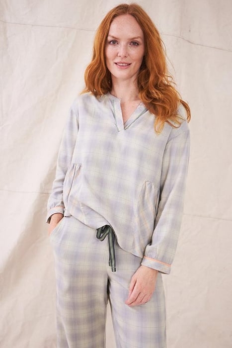 NYLA CHECK WOVEN PJ TOP NATURAL MULTI 1