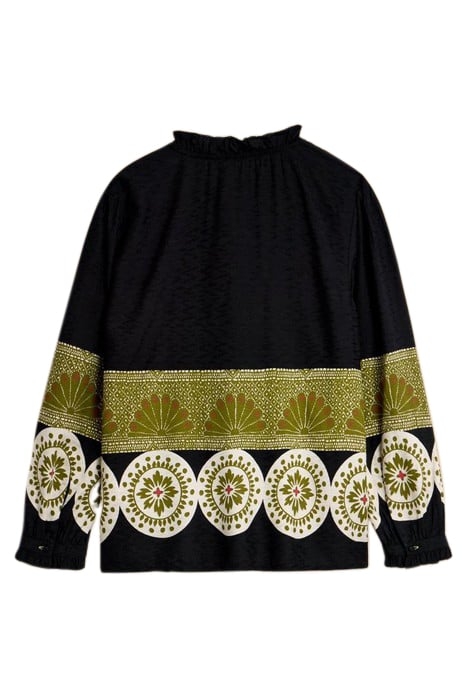 FIA FRILL NECK TOP BLACK PRINT 3